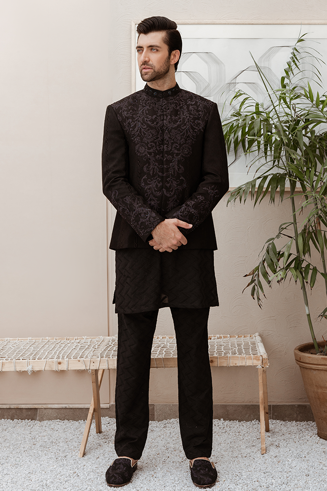 Buy Pakistan's Top Designer Black Prince Coat at Republic Menswear