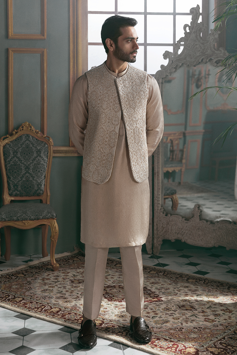 Men's Pearl White Wedding Waistcoat Designs Online in Pakistan