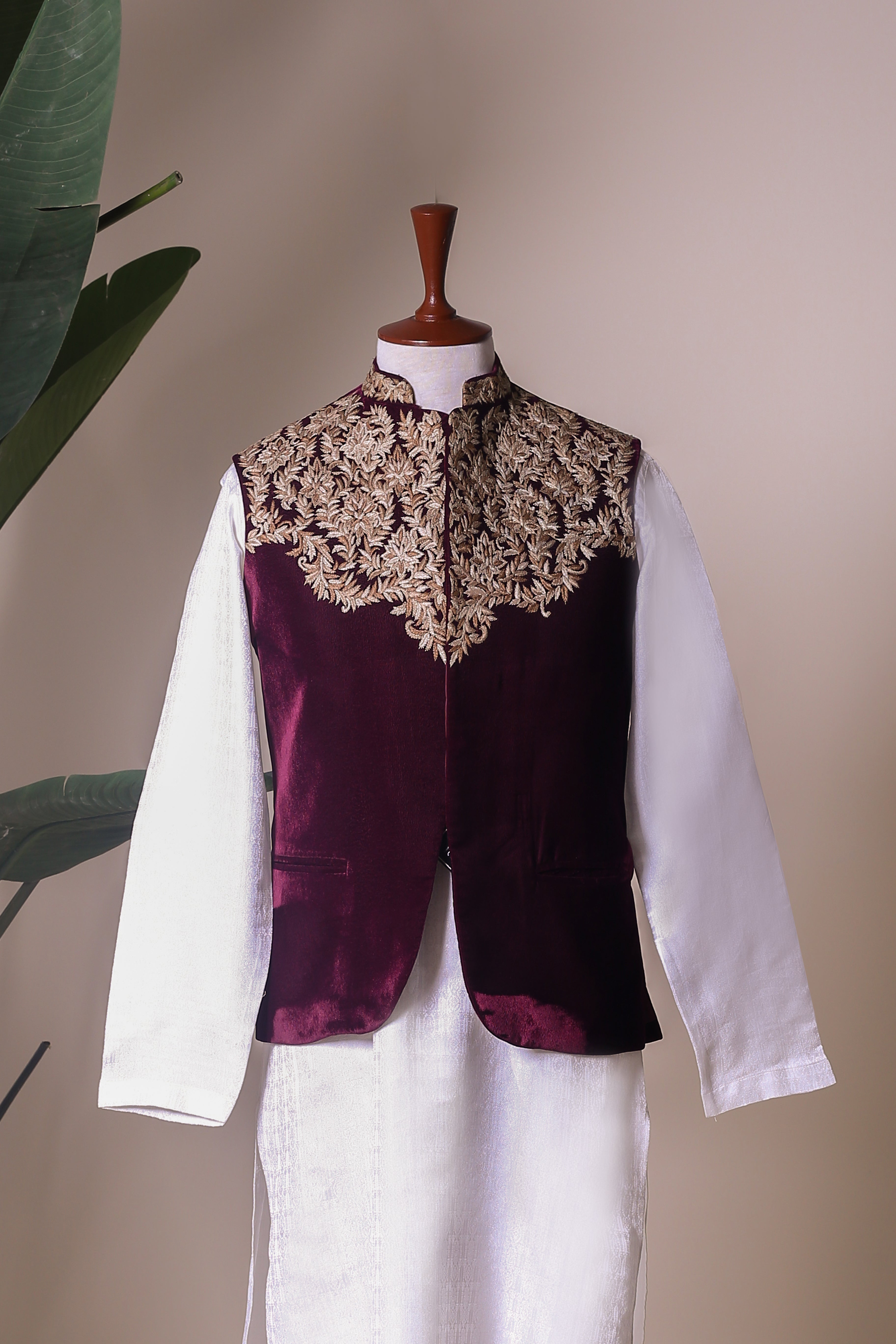 Men's Maroon Wedding Waistcoat Designs Online in Pakistan