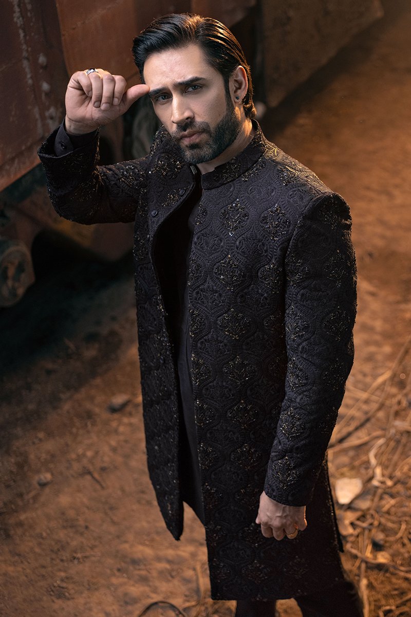 Buy Designer Black Floral Sherwani For Men Online – Republic by